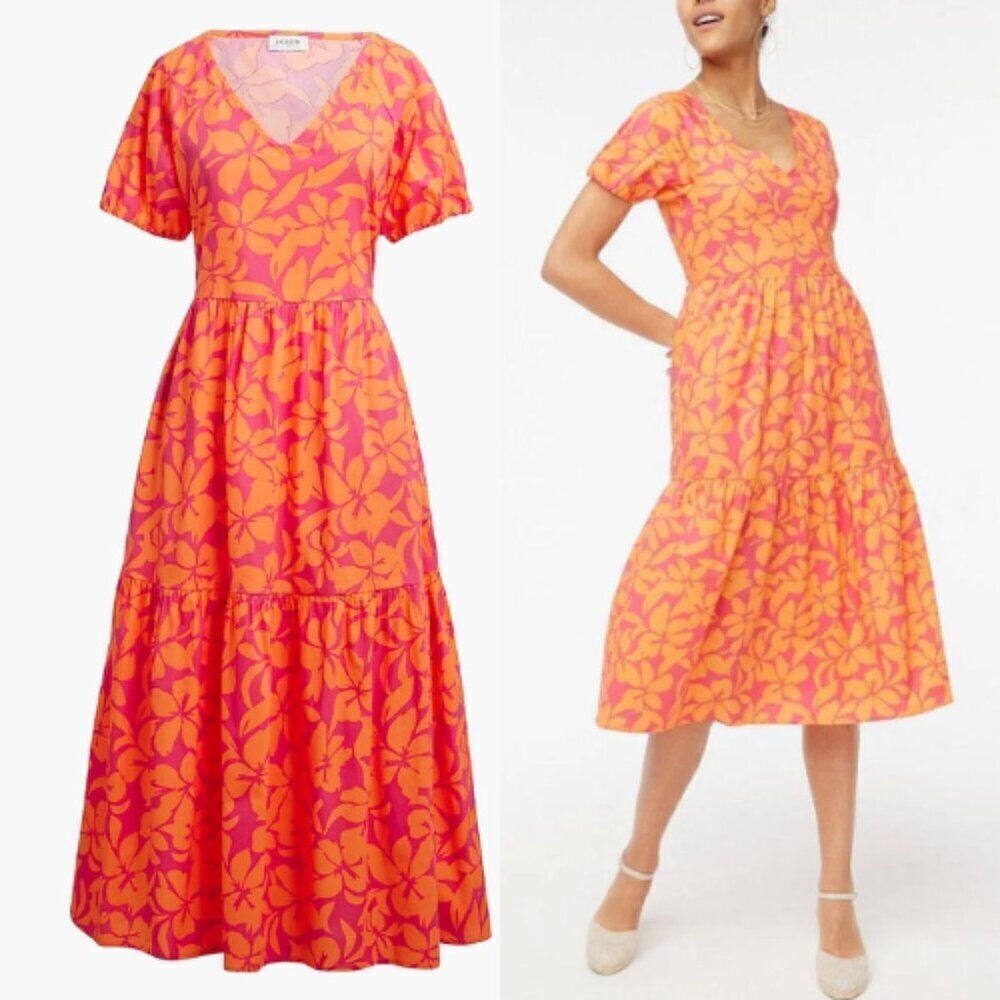 J Crew Tiered midi dress with puff sleeves 29176
